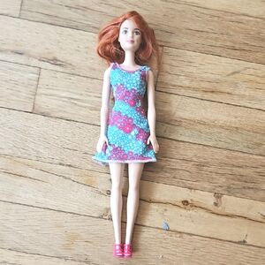 Barbie FASHION Mini Dress Blue Pink FLORAL Print & Matching Heels